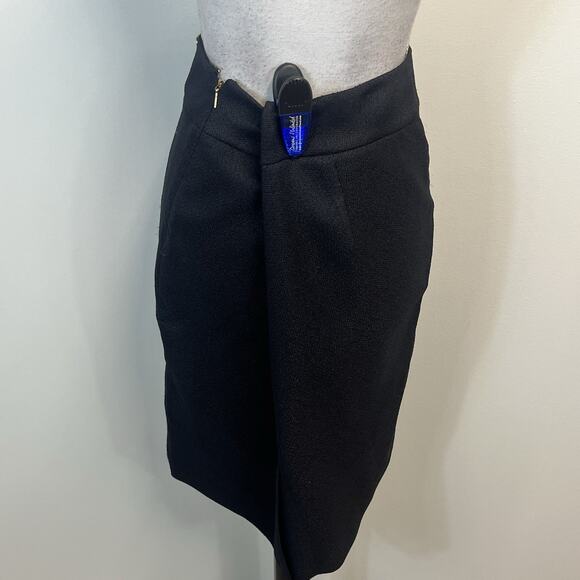Calvin Klein Black Pencil Skirt Size 12 Knee Length Straight Career Crest Button - Picture 5 of 7